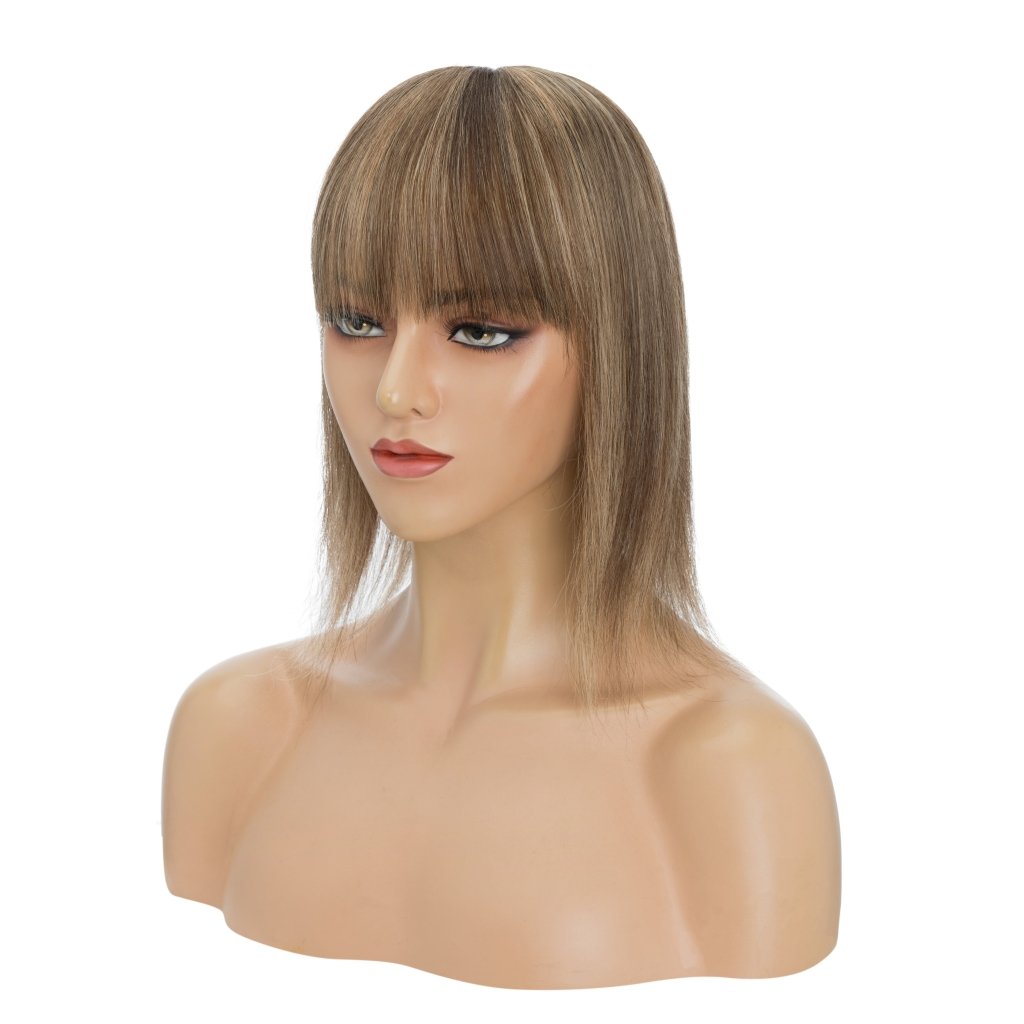 Human Hair Toppers For Women 100% Remy Topper With/Without Bangs 13*15CM Silk Base Clip In Topper 14inch - Blonde