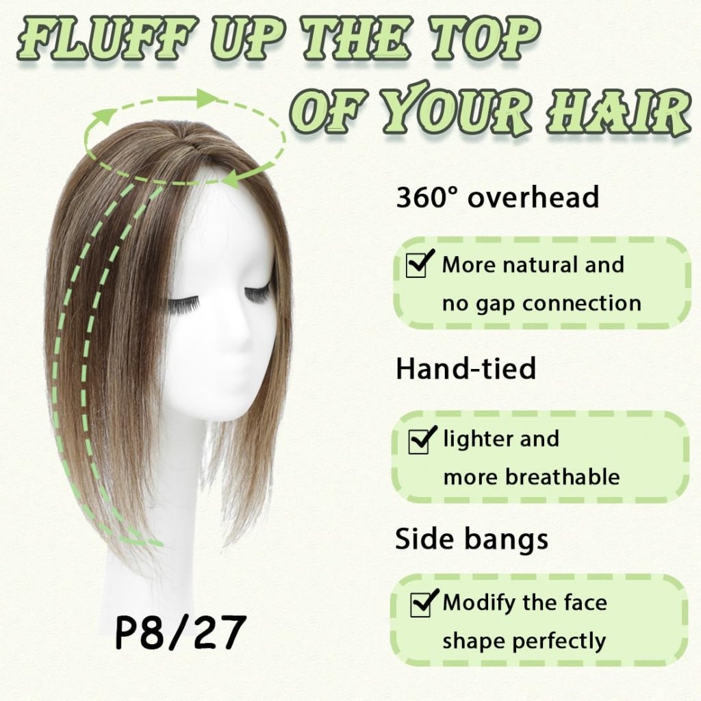 Hair Toppers for Women Real Human Hair 360° No Bangs Upgrade Lace Base Human Hair Toppers
