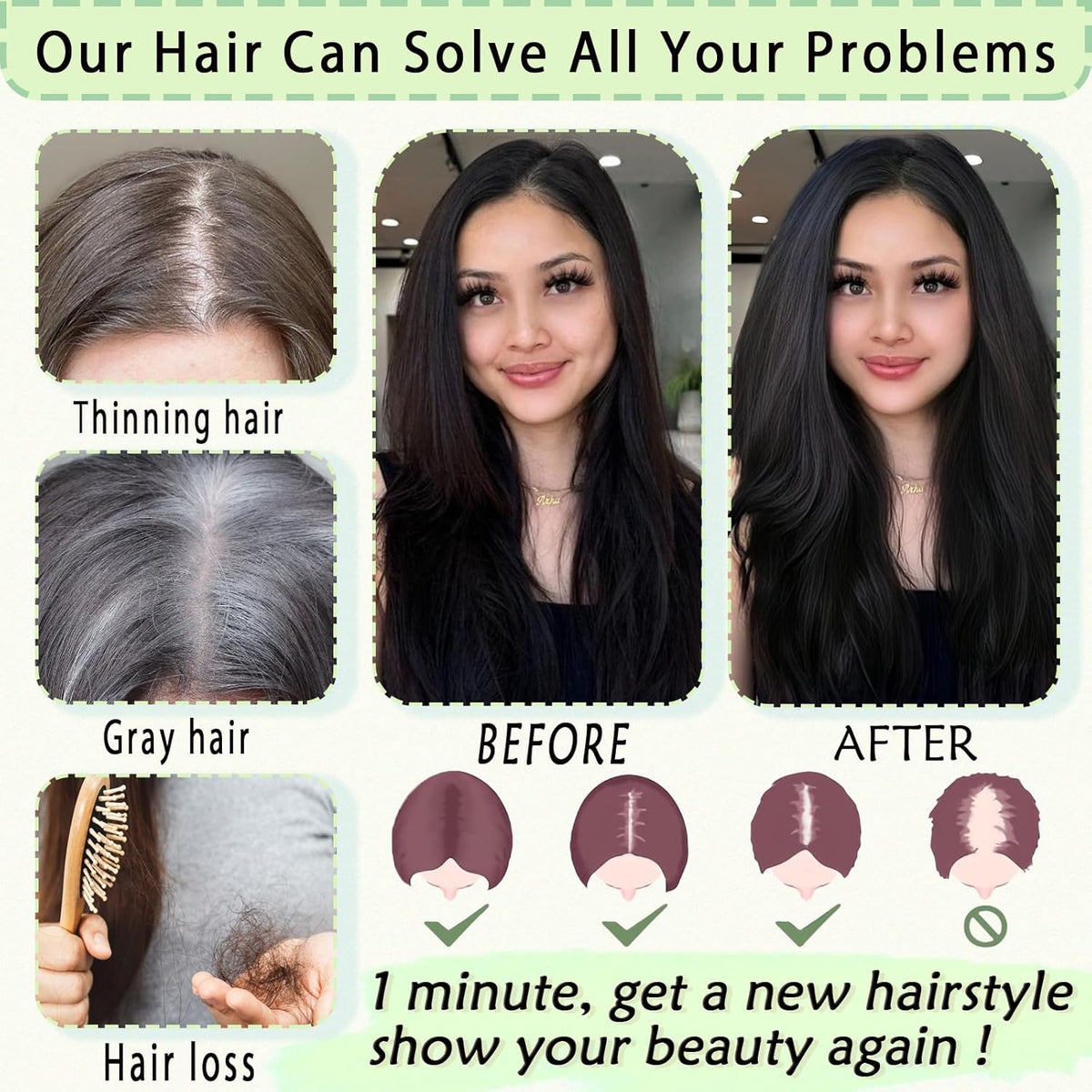 Hair Toppers for Women Real Human Hair 360° No Bangs Upgrade Lace Base Human Hair Toppers