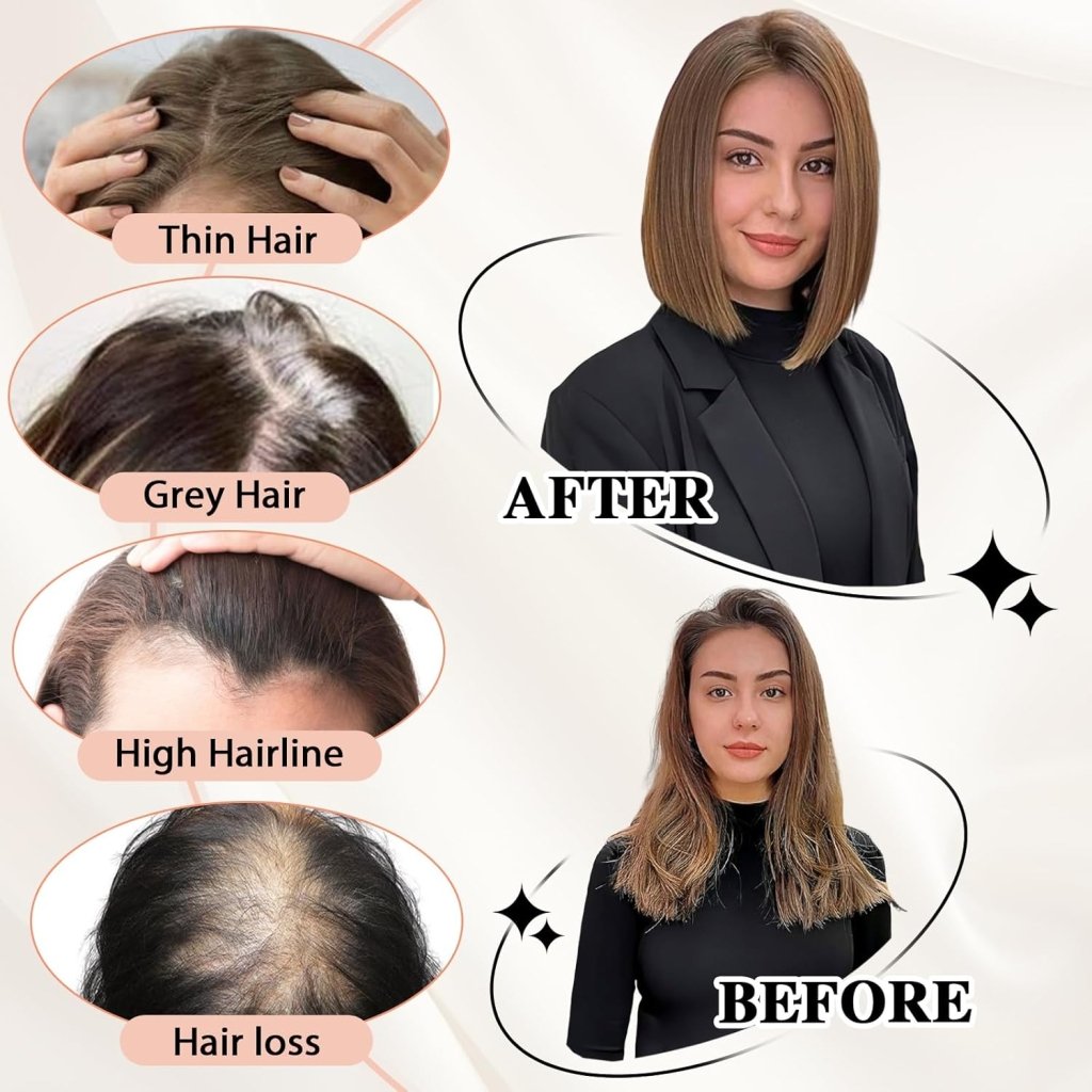 Hair Toppers for Women Real Human Hair 5"*5.5"Large Coverage Brown with Blond Highlight Hair Topper No Bangs