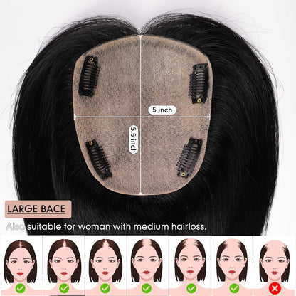 Hair Toppers for Women Real Human Hair 5"*5.5"Large Coverage Brown with Blond Highlight Hair Topper No Bangs