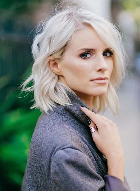 LOB Nature Wavy Hairstyle Lace Front Human Hair Women Wigs 12 Inches