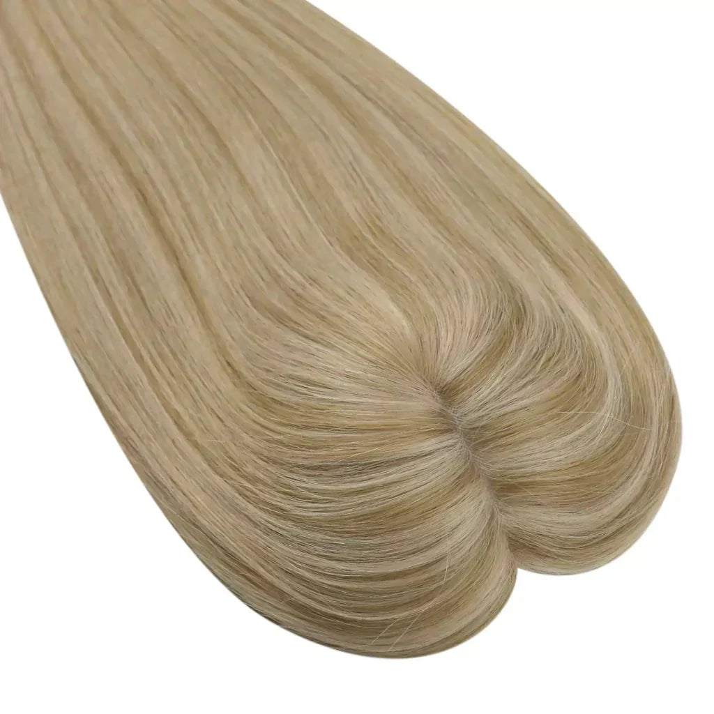 Virgin Clip on Hair Topper Large Base Highlight Blonde Wigs Hair Piece