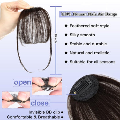 Hair Piece Clip in Bangs Human Hair 360° Cover Wipsy Bangs Hair Toppers for Women