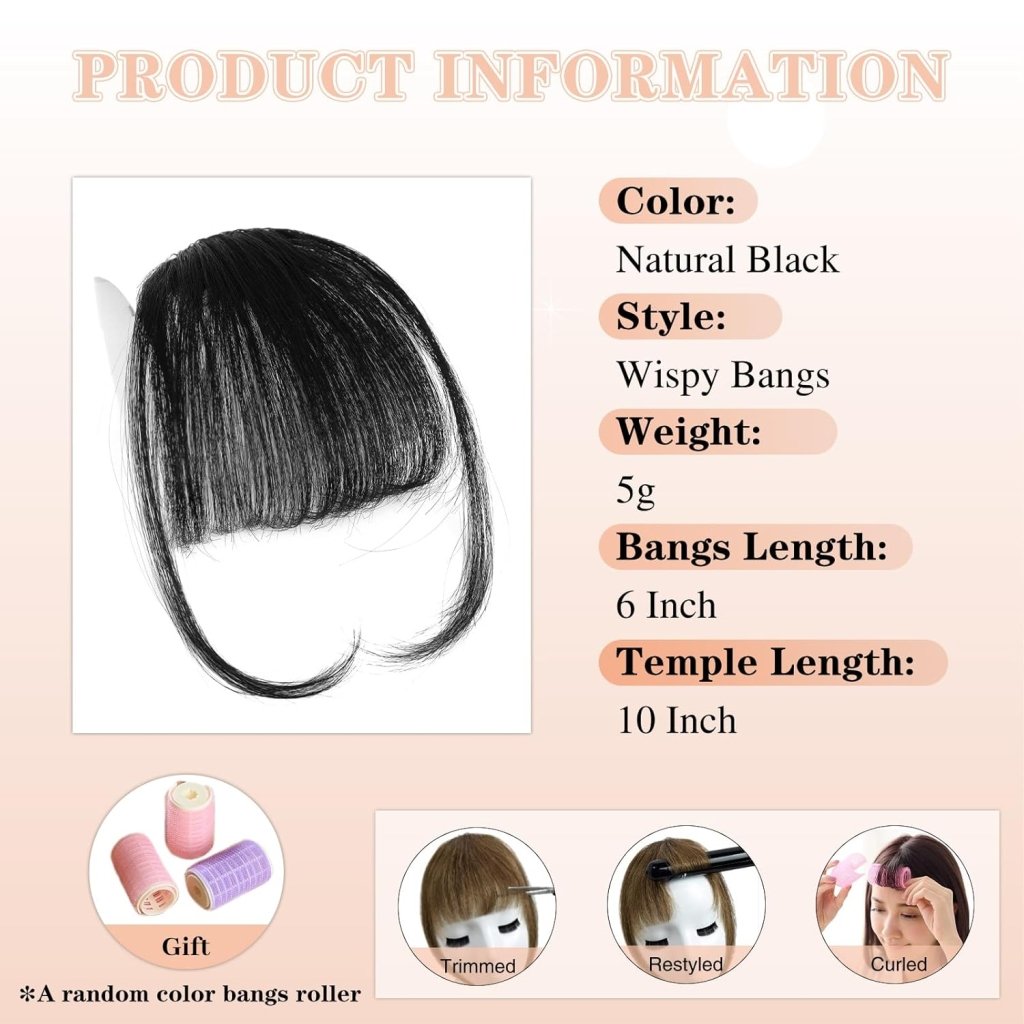 Hair Piece Clip in Bangs Human Hair 360° Cover Wipsy Bangs Hair Toppers for Women