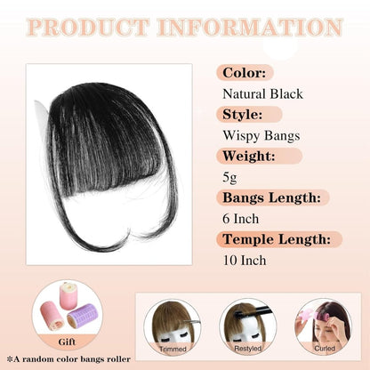 Hair Piece Clip in Bangs Human Hair 360° Cover Wipsy Bangs Hair Toppers for Women