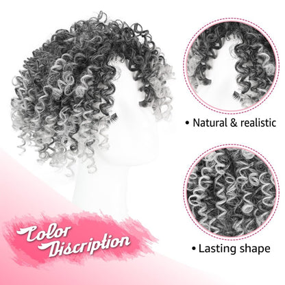 Natural Afro Kinky Curly Short Hair Toppers with Bangs Black Clip in human hair Wiglets Hair Pieces