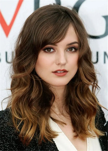 Keira Knightley Long Hairstyle Synthetic Hair With Bangs Wavy Wig 18 Inches