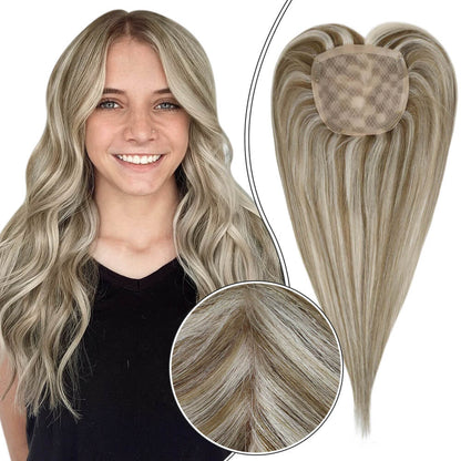 Hair Topper  5"*5" Base Real Human Hair Highlight Blonde Wigs Hair Piece