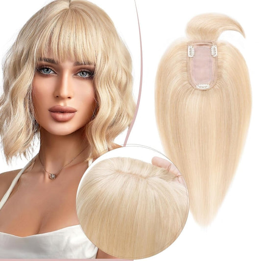 Human Hair Topper with Bangs - Real Human Hair Toppers for Women with Thin Hair