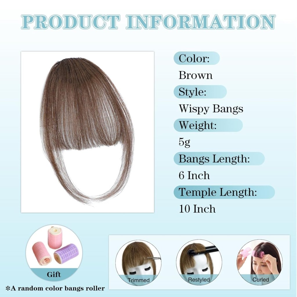 Hair Piece Clip in Bangs Human Hair 360° Cover Wipsy Bangs Hair Toppers for Women