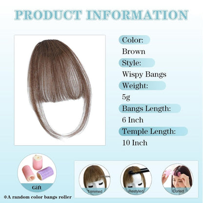 Hair Piece Clip in Bangs Human Hair 360° Cover Wipsy Bangs Hair Toppers for Women