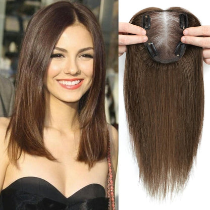 Hair Toppers for Women Real Human Hair Women Hair Pieces for Thinning Hair Wiglets Upgrade 10 * 12 cm Swiss Base Hairpieces for Thinning Hair 12inch Medium Brown