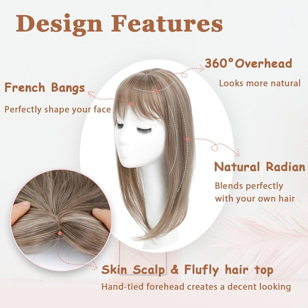 Hair Topper with Bangs Hair Clip 360° 3D Cover Fluffy Wigs Hair Piece with Thinning Hair