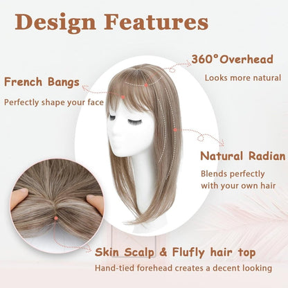 Hair Topper with Bangs Hair Clip 360° 3D Cover Fluffy Wigs Hair Piece with Thinning Hair