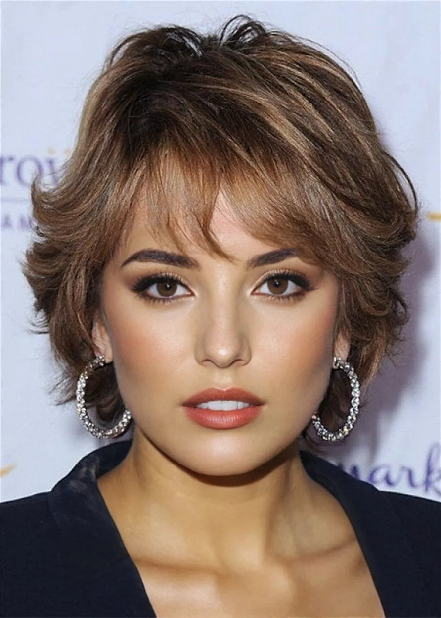 Pixie Cut Short Bob Human Hair Wavy Wigs 8 Inches