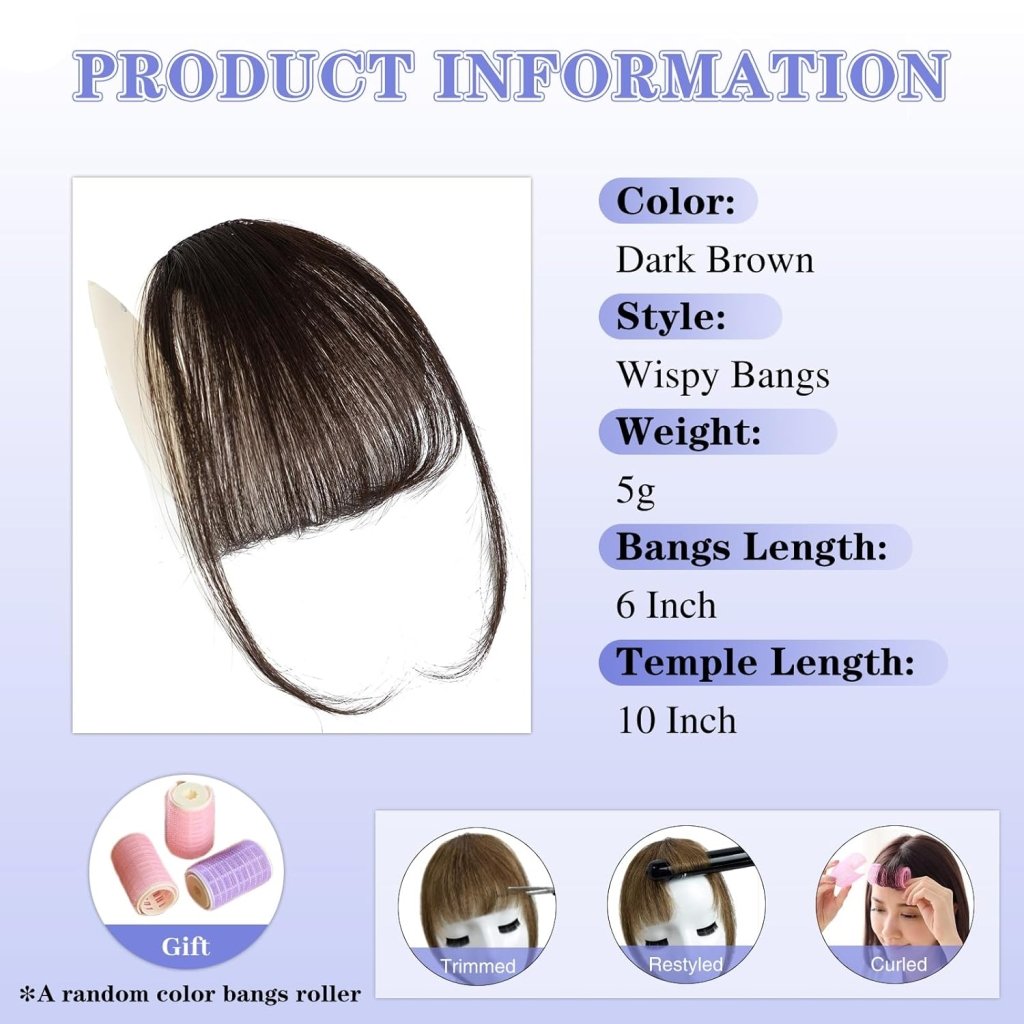 Hair Piece Clip in Bangs Human Hair 360° Cover Wipsy Bangs Hair Toppers for Women