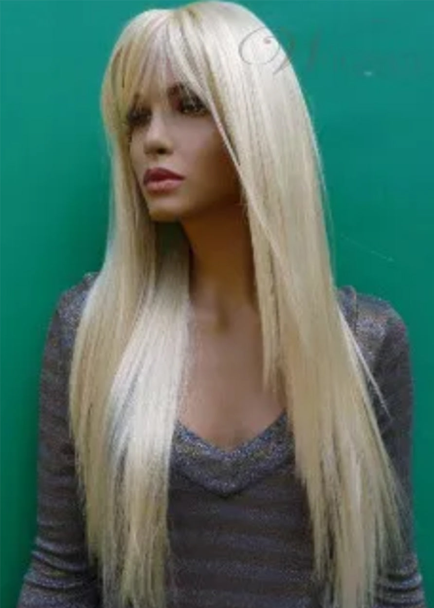 Long Silky Straight Blonde Real 100% Virgin Indian Human Hair 24 Inches Wig