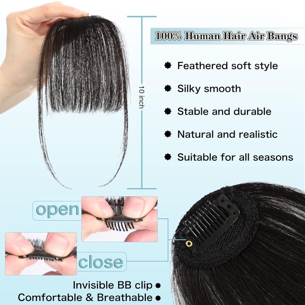 Hair Piece Clip in Bangs Human Hair 360° Cover Wipsy Bangs Hair Toppers for Women
