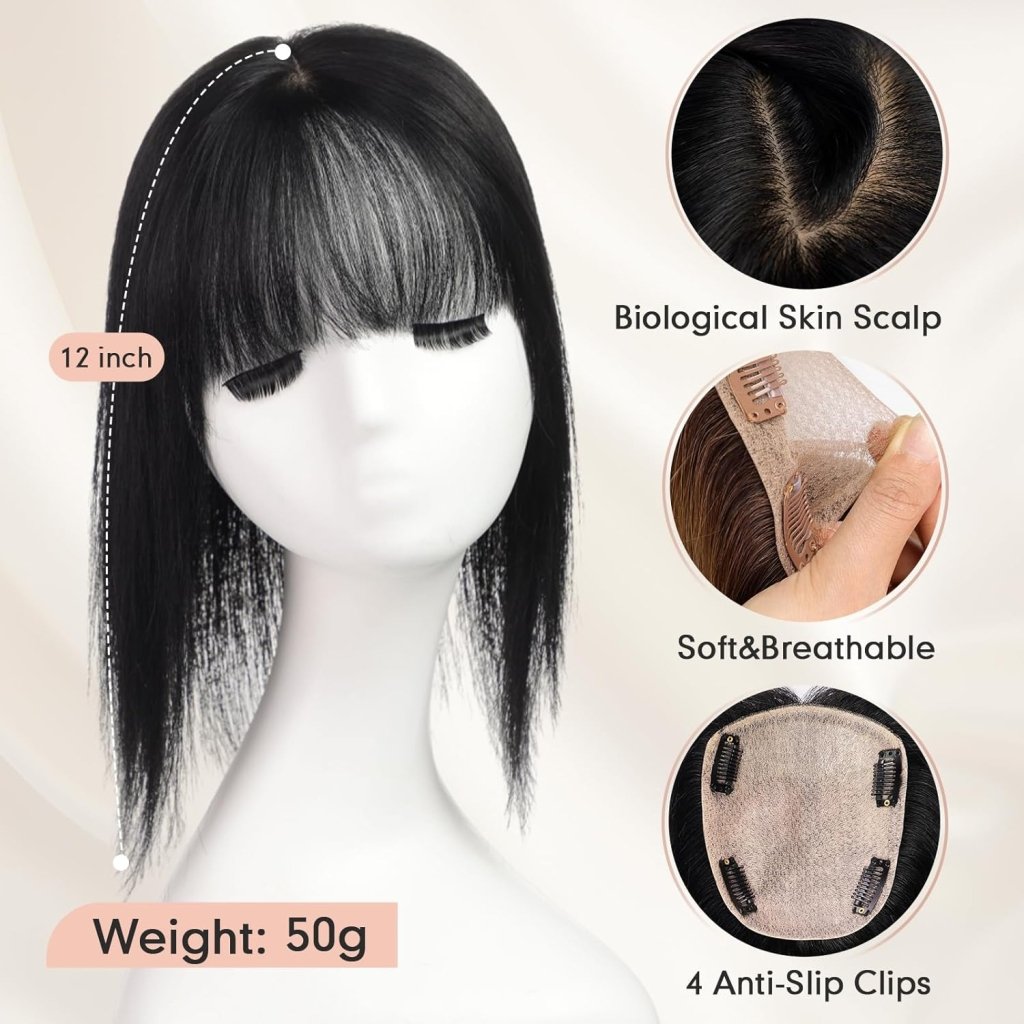 Hair Toppers for Women Real Human Hair 5"*5.5"Large Coverage Brown with Blond Highlight Hair Topper No Bangs