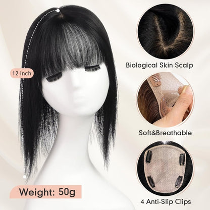 Hair Toppers for Women Real Human Hair 5"*5.5"Large Coverage Brown with Blond Highlight Hair Topper No Bangs