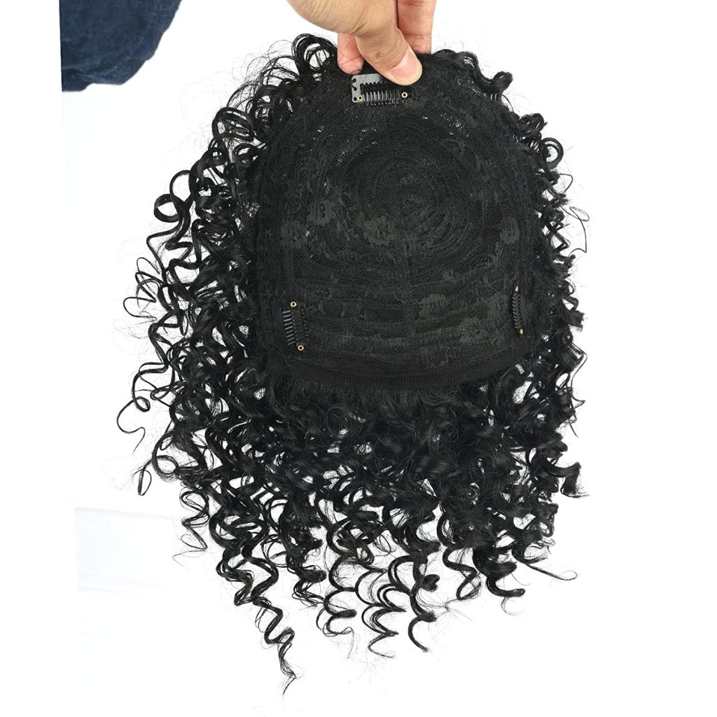 Afro Curly Hair Topper Silver Grey Human Hair Wigs for Women Hairpieces Toppers Pieces