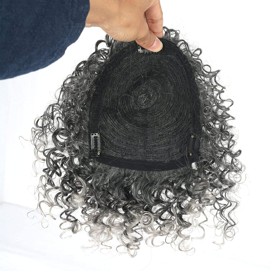 Afro Curly Hair Topper Silver Grey Human Hair Wigs for Women Hairpieces Toppers Pieces