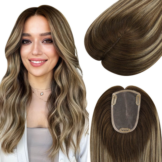3*5inch Mono Hair Topper Remy Human Hair Balayage Brown Wigs Hair Piece