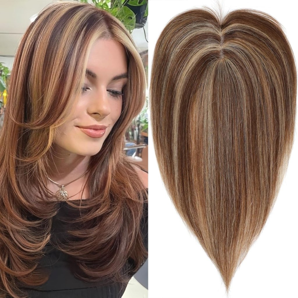 Hair Toppers for Women Real Human Hair 360° No Bangs Upgrade Lace Base Human Hair Toppers