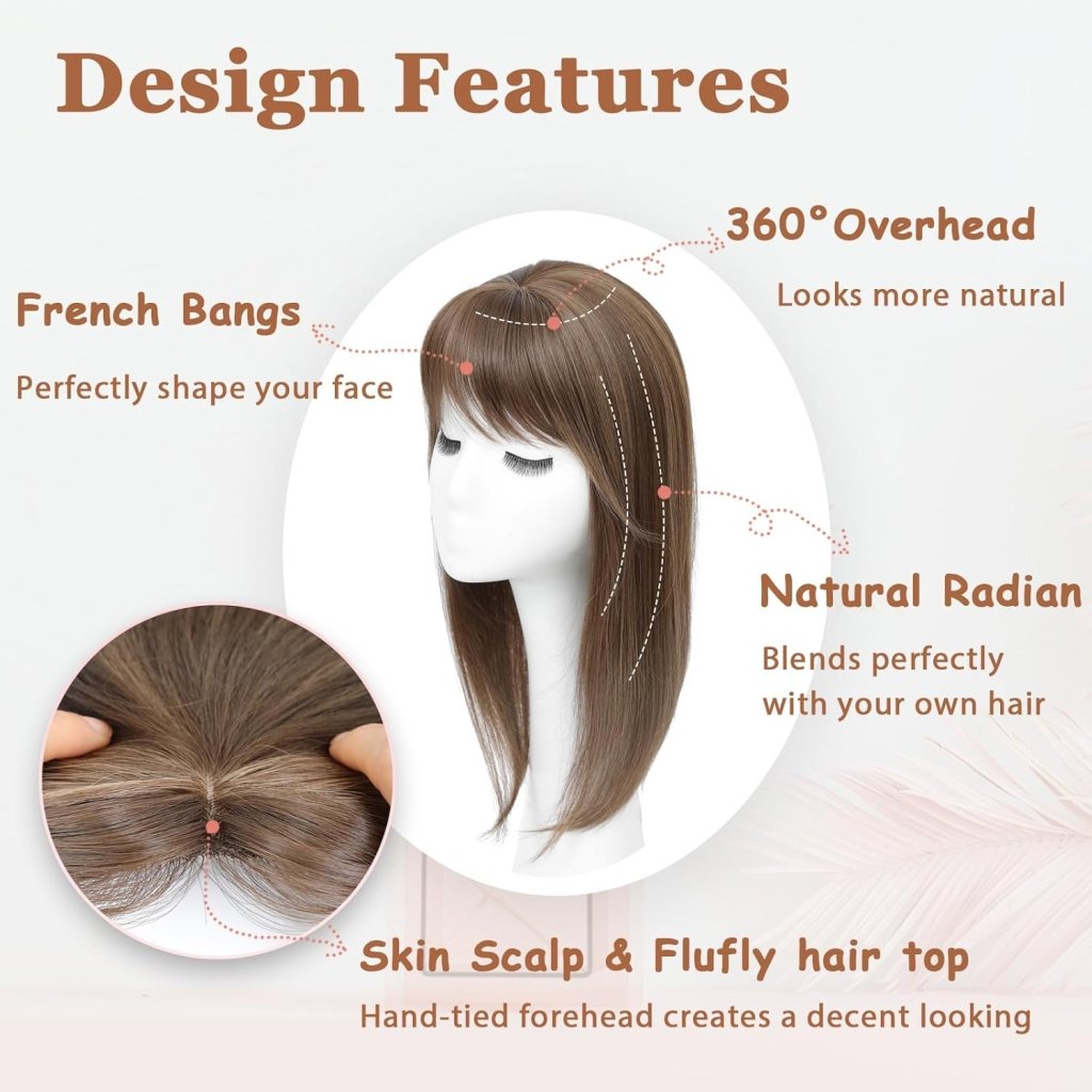 Hair Topper with Bangs Hair Clip 360° 3D Cover Fluffy Wigs Hair Piece with Thinning Hair
