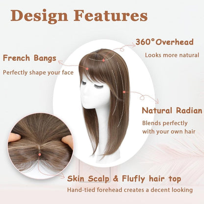 Hair Topper with Bangs Hair Clip 360° 3D Cover Fluffy Wigs Hair Piece with Thinning Hair