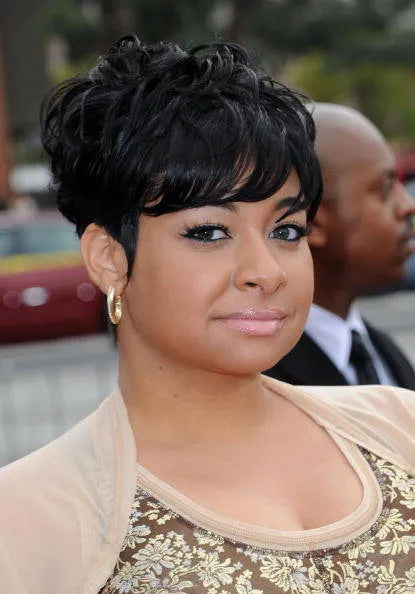 Women's Short Layered Cut Hairstyle Wavy Human Hair Capless Wigs