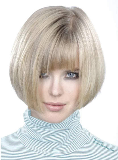 Hand-made Soft Short Straight 100% Human Hair Bob Wig with Bang 8 Inches