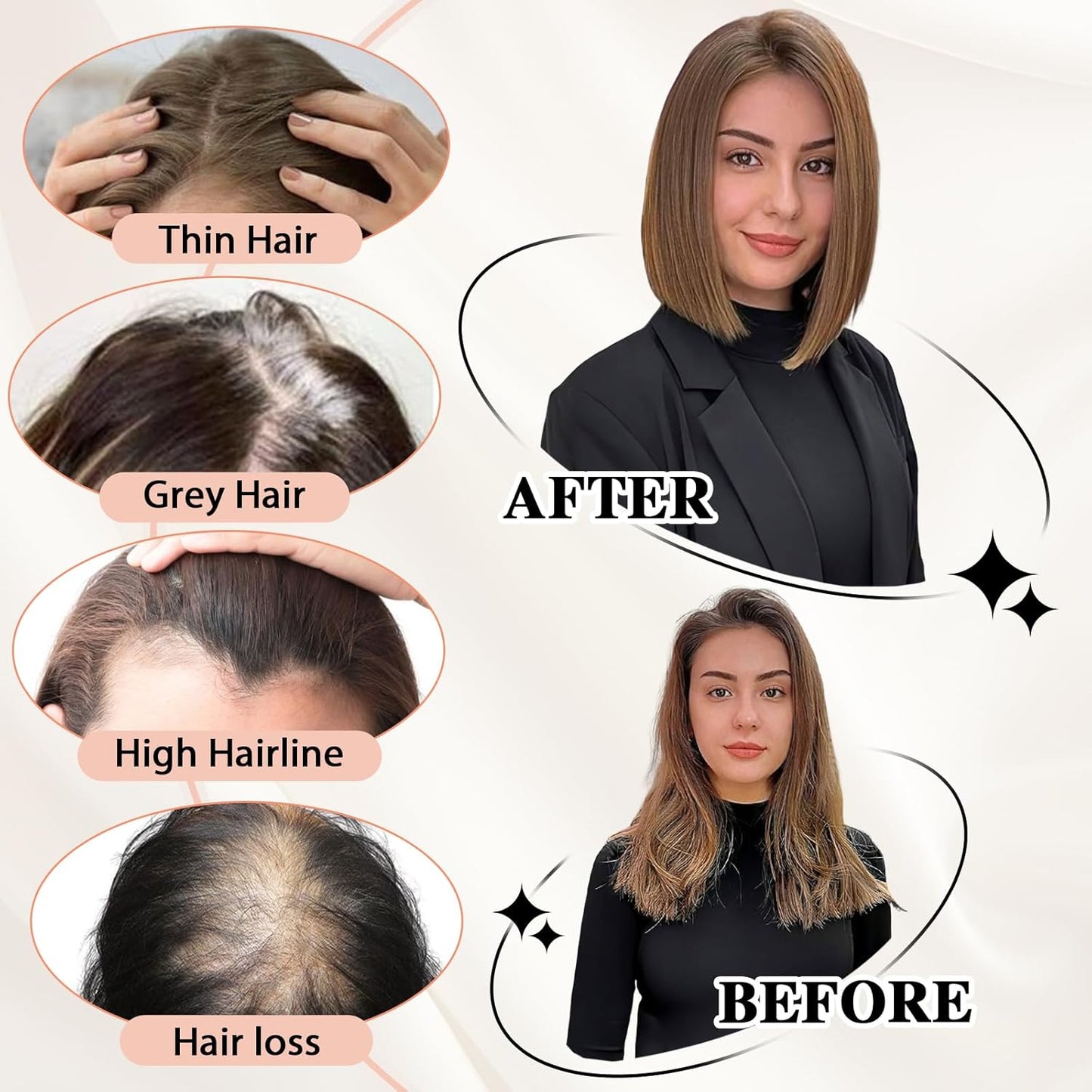 Hair Toppers for Women Real Human Hair 5"*5.5"Large Coverage Brown with Blond Highlight Hair Topper No Bangs