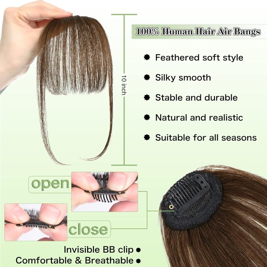 Hair Piece Clip in Bangs Human Hair 360° Cover Wipsy Bangs Hair Toppers for Women