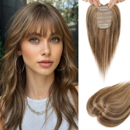 Real Human Hair Toppers for women 10 Inch Clip in Bangs for Thinning Hai Cover Hair Pieces