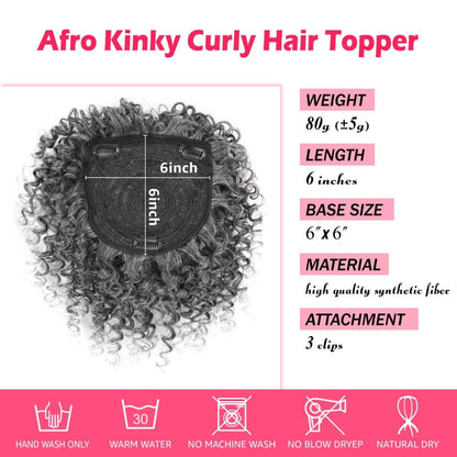 Natural Afro Kinky Curly Short Hair Toppers with Bangs Black Clip in human hair Wiglets Hair Pieces