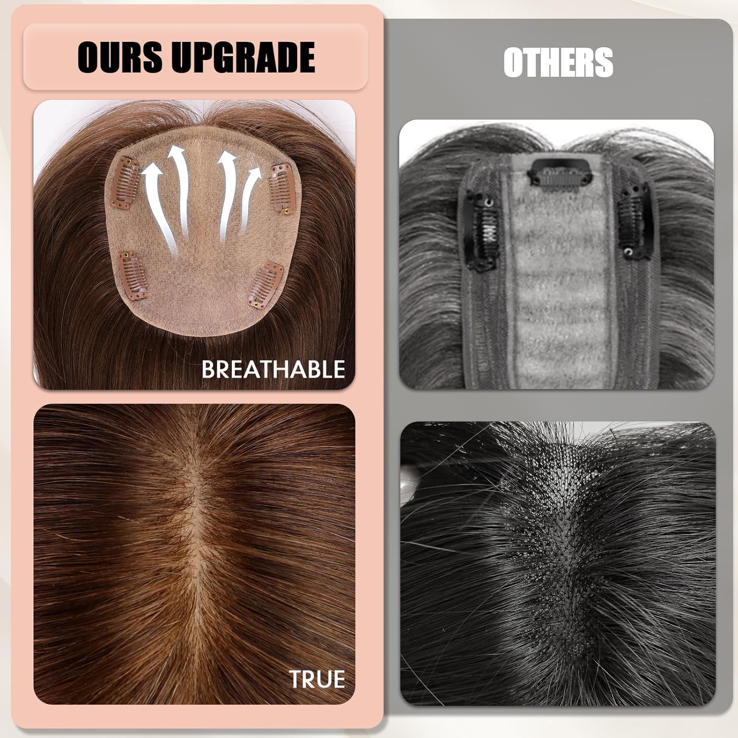 Hair Toppers for Women Real Human Hair 5"*5.5"Large Coverage Brown with Blond Highlight Hair Topper No Bangs