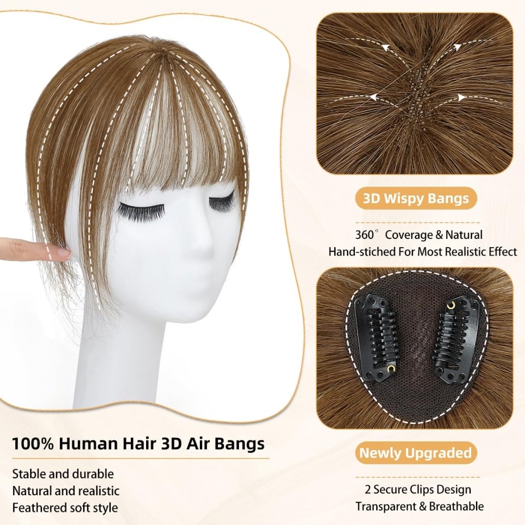 Hair Piece Clip in Bangs Human Hair 360° Cover Wipsy Bangs Hair Toppers for Women