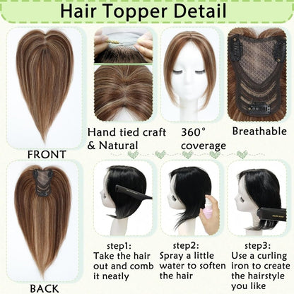 Hair Toppers for Women Real Human Hair 360° No Bangs Upgrade Lace Base Human Hair Toppers