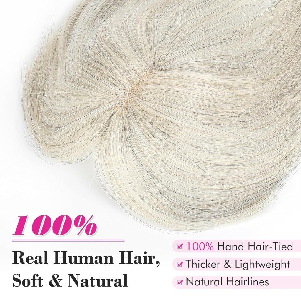 Hair Toppers Real Human Hair 10 inch with Bangs for Women Thinning Hair Dark Grey