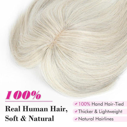 Hair Toppers Real Human Hair 10 inch with Bangs for Women Thinning Hair Dark Grey