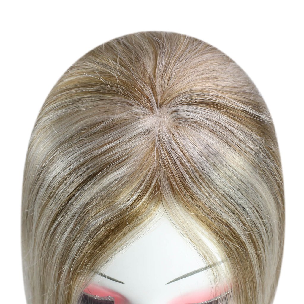 Hair Topper  5"*5" Base Real Human Hair Highlight Blonde Wigs Hair Piece