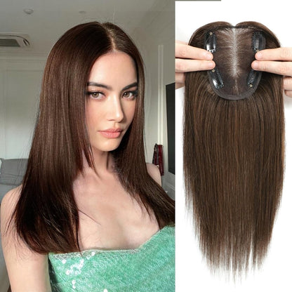 Hair Toppers for Women Real Human Hair Women Hair Pieces for Thinning Hair Wiglets Upgrade 10 * 12 cm Swiss Base Hairpieces for Thinning Hair 12inch Medium Brown