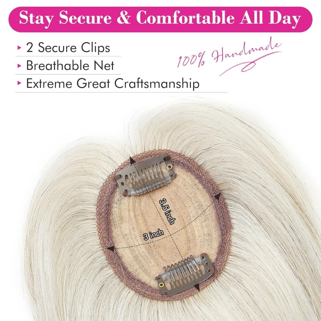 Hair Toppers Real Human Hair 10 inch with Bangs for Women Thinning Hair Dark Grey