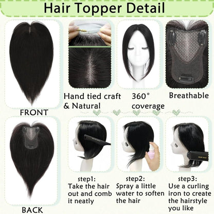 Hair Toppers for Women Real Human Hair 360° No Bangs Upgrade Lace Base Human Hair Toppers
