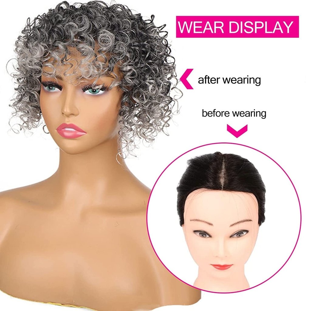Afro Curly Hair Topper Silver Grey Human Hair Wigs for Women Hairpieces Toppers Pieces