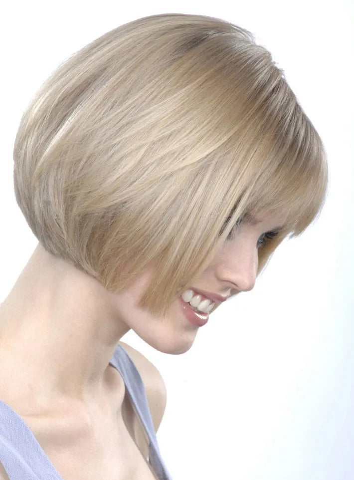Hand-made Soft Short Straight 100% Human Hair Bob Wig with Bang 8 Inches