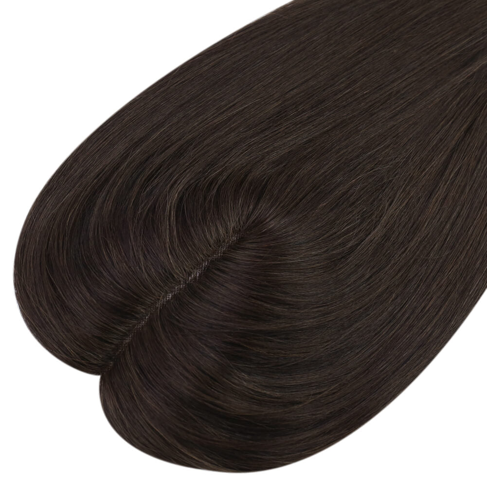 3*5inch Human Hair Topper For Women Invisible Darkest Brown Wigs Hair Piece