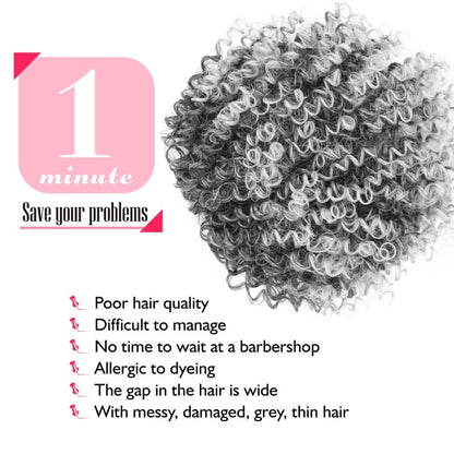 Natural Afro Kinky Curly Short Hair Toppers with Bangs Black Clip in human hair Wiglets Hair Pieces